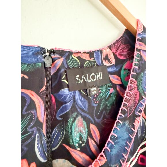 Saloni | Elodie-C A-Line Dress in Garnet Bandhani Placement Blue Red | Sz 8 - Picture 5 of 11